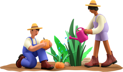 3D Business Elements Tending on Crops